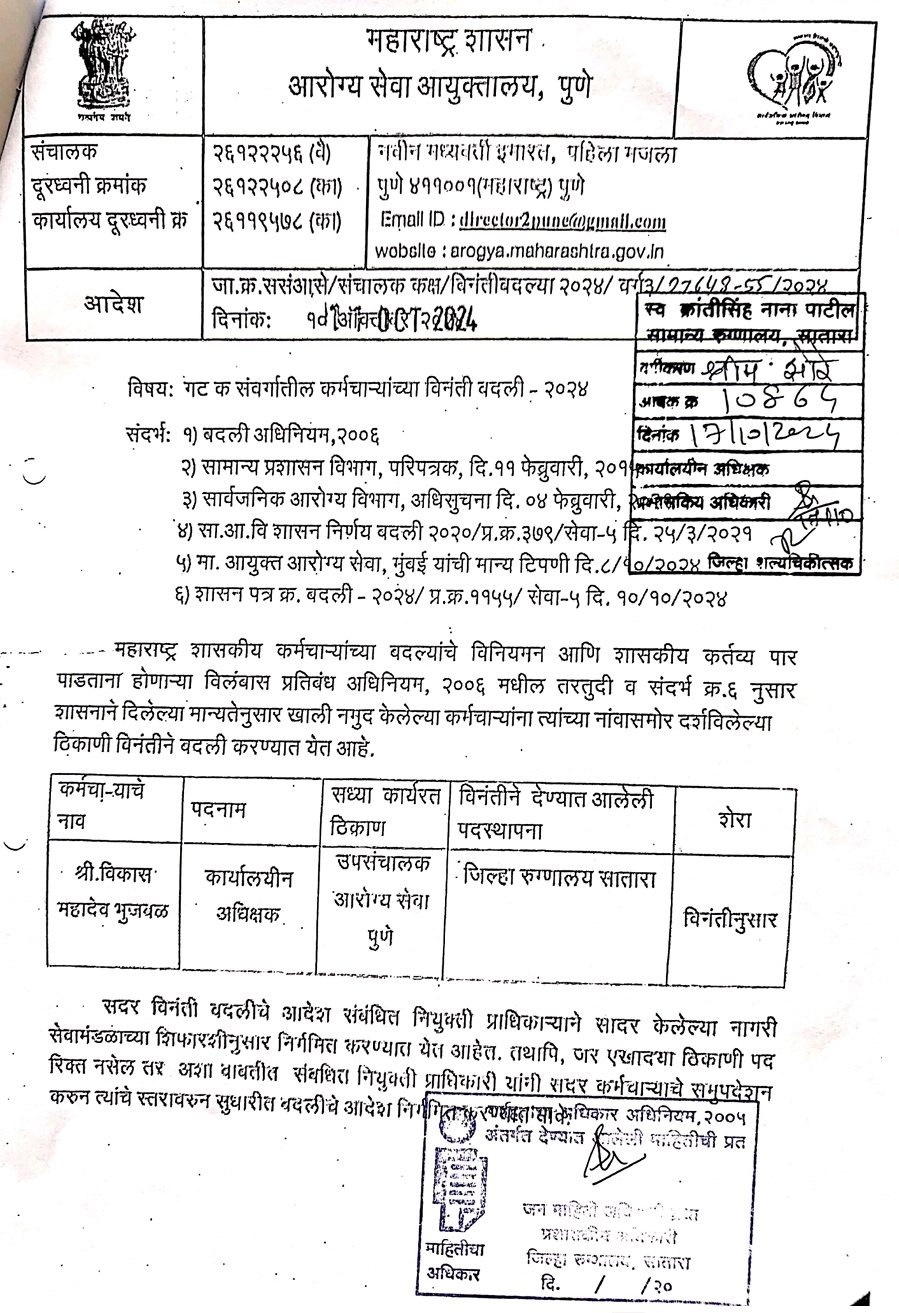 विनंती बदलीनंतरही उपसंचालक कार्यालयात भुजबळांचा "विकास" सुरूच