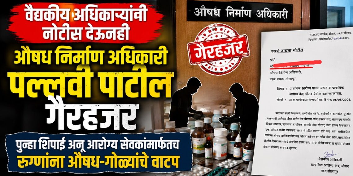 वैद्यकीय अधिकाऱ्यांनी नोटीस देऊनही औषध निर्माण अधिकारी पल्लवी पाटील गैरहजर वैद्यकीय अधिकाऱ्यांनी नोटीस देऊनही औषध निर्माण अधिकारी पल्लवी पाटील गैरहजर DMO Pallavi Patil remains absent despite a notice issued by the Medical Officer