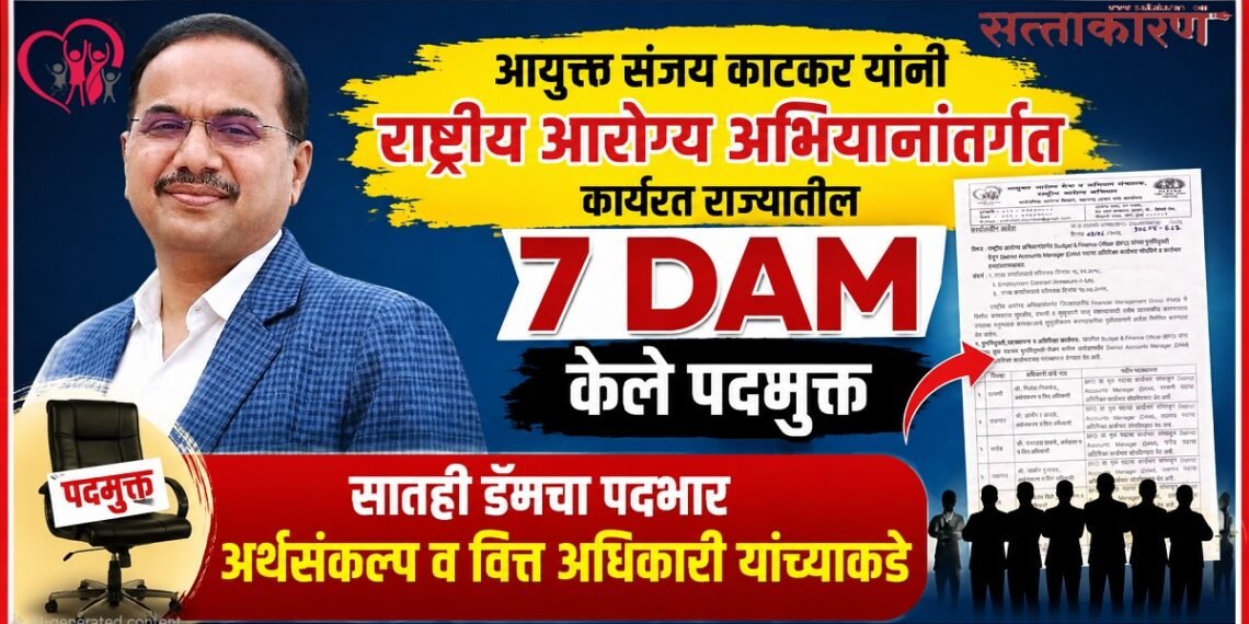 आयुक्त संजय काटकर यांनी NHM अंतर्गत कार्यरत राज्यातील 7 DAM यांना केले पदमुक्त आयुक्त संजय काटकर यांनी राष्ट्रीय आरोग्य अभियानांतर्गत कार्यरत राज्यातील 7 DAM केले पदमुक्त Commissioner Sanjay Katkar has relieved 7 DAM in the state