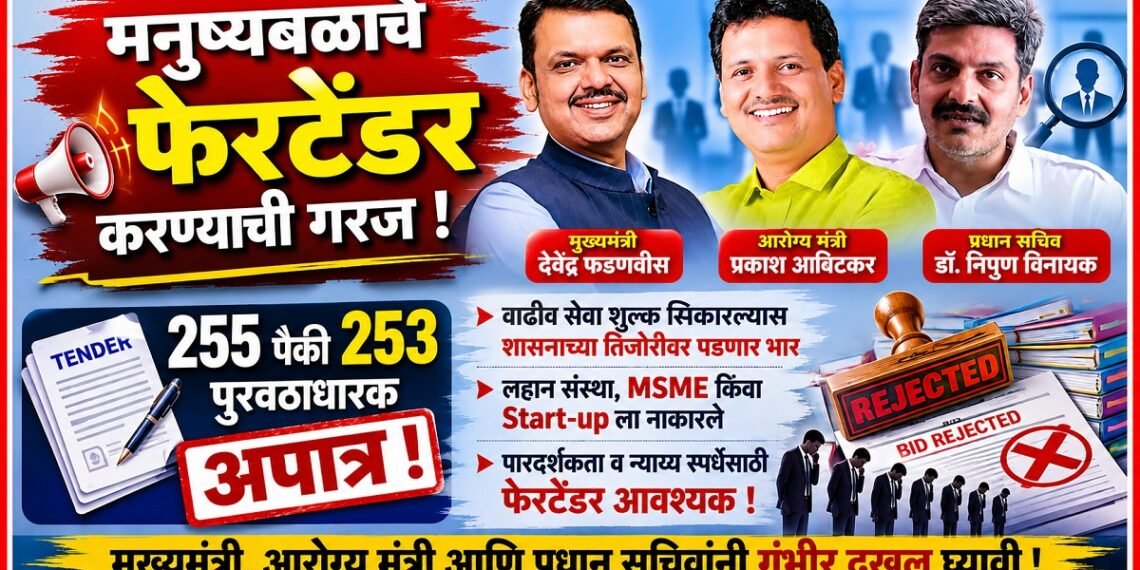 वाढीव सेवा शुल्क, लहान संस्था, MSME किंवा Start-up ला नाकारल्याने मनुष्यबळाचे फेरटेंडर करण्याची गरज Need to re tender manpower due to higher service charges being rejected by small institutions MSMEs or startups