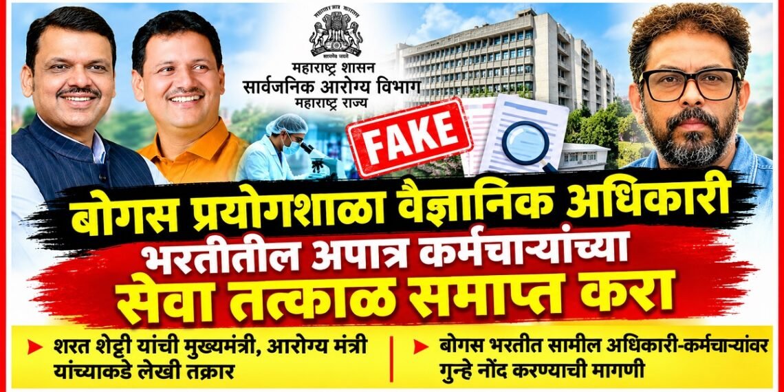 "बोगस प्रयोगशाळा वैज्ञानिक अधिकारी" भरतीतील अपात्र कर्मचाऱ्यांच्या सेवा तत्काळ समाप्त करा "बोगस प्रयोगशाळा वैज्ञानिक अधिकारी" भरतीतील अपात्र कर्मचाऱ्यांच्या सेवा तत्काळ समाप्त करा Terminate services of ineligible employees recruited as scientific officers in the fraudulent laboratory recruitment process immediately